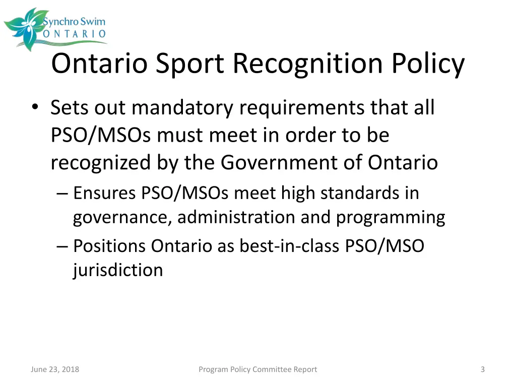 ontario sport recognition policy