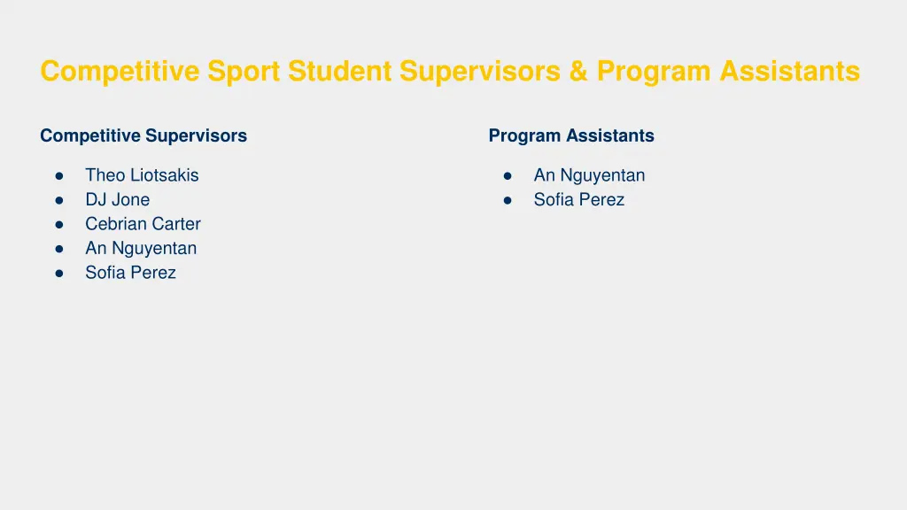 competitive sport student supervisors program
