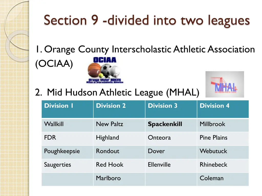 section 9 divided into two leagues