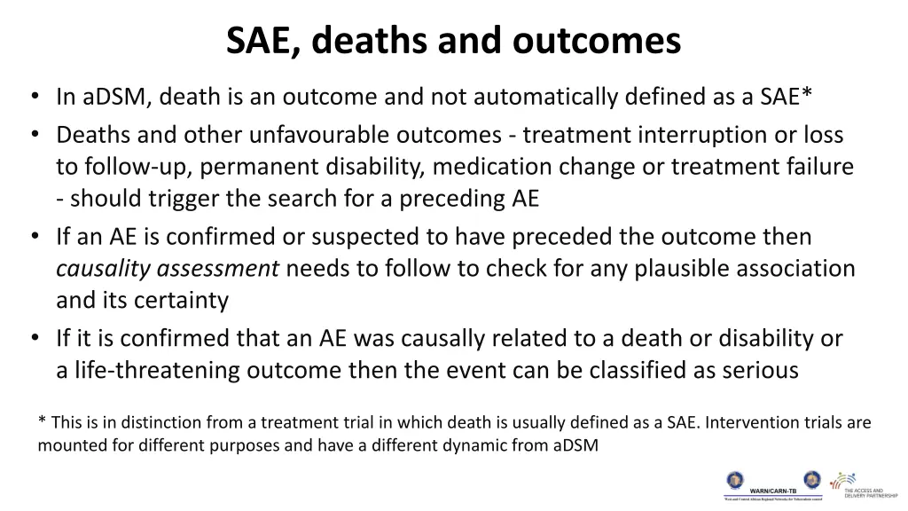 sae deaths and outcomes