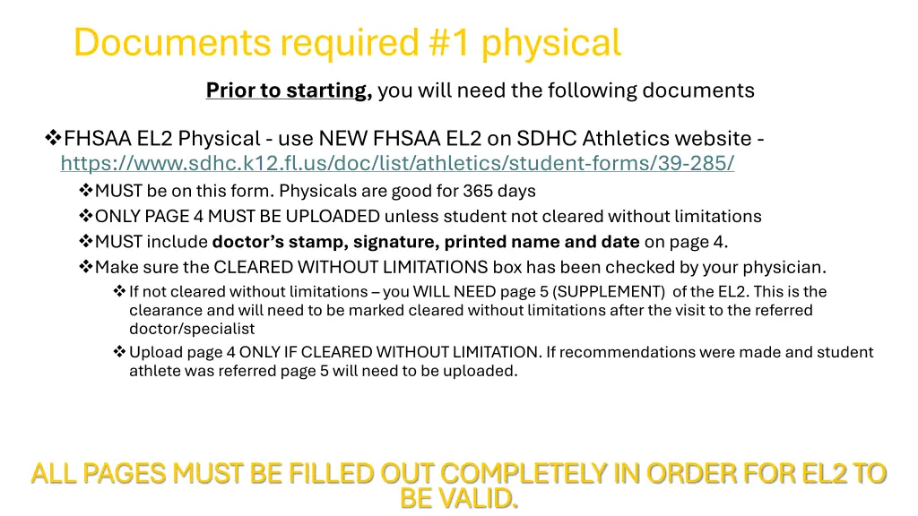 documents required 1 physical prior to starting