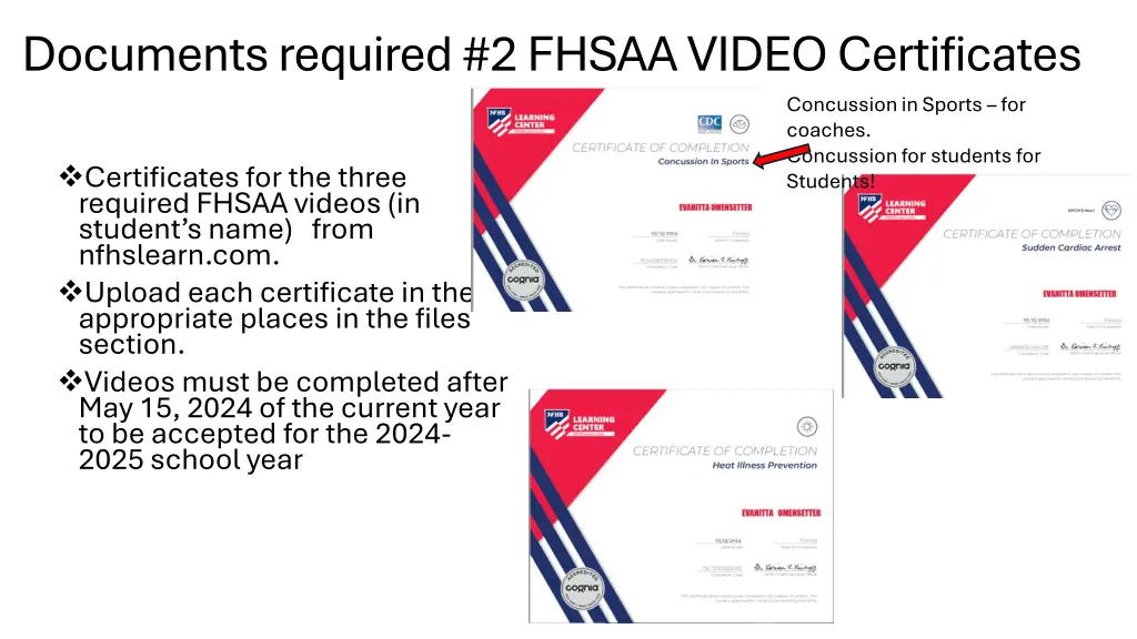 documents required 2 fhsaa video certificates 1