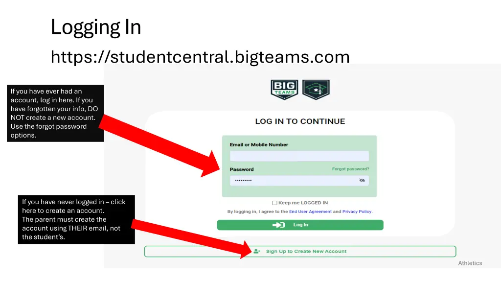 logging in https studentcentral bigteams com