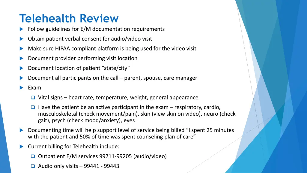 telehealth review follow guidelines