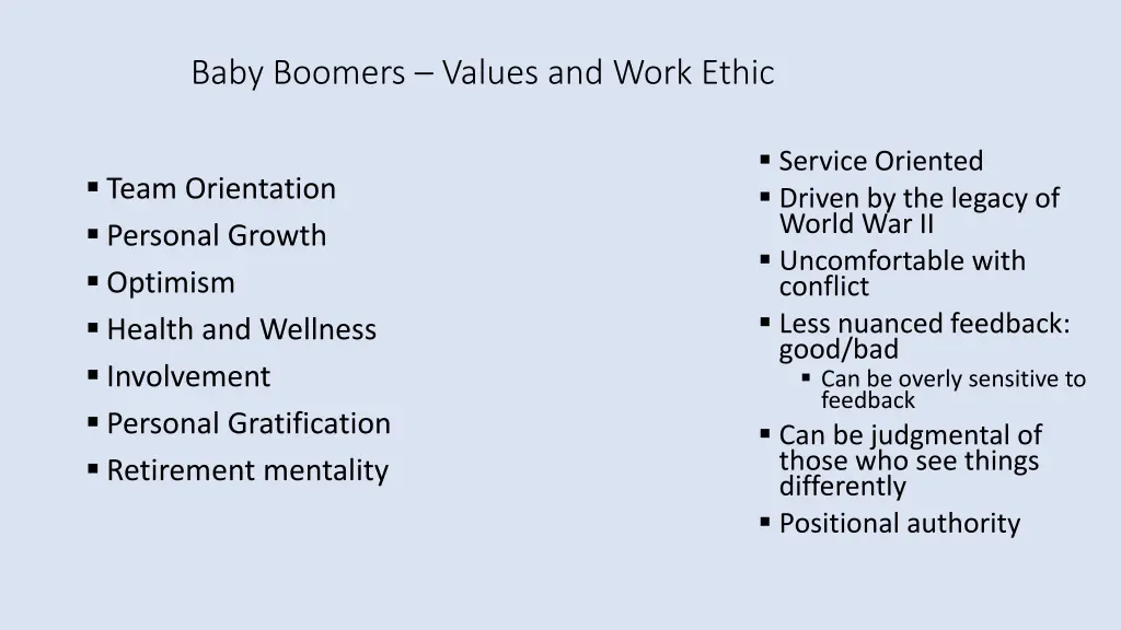 baby boomers values and work ethic