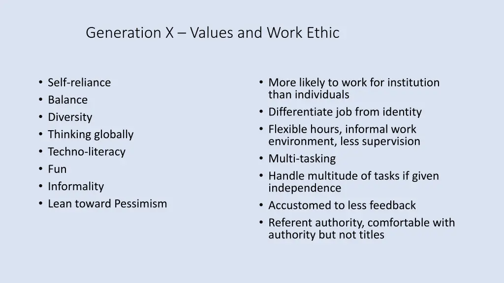 generation x values and work ethic