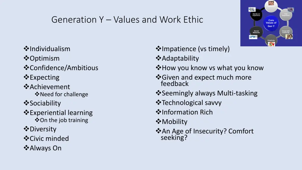 generation y values and work ethic