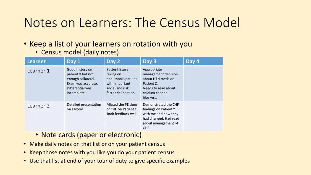 notes on learners the census model