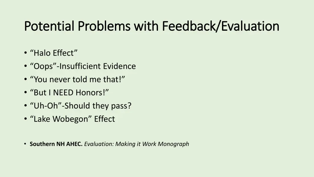 potential problems with feedback evaluation