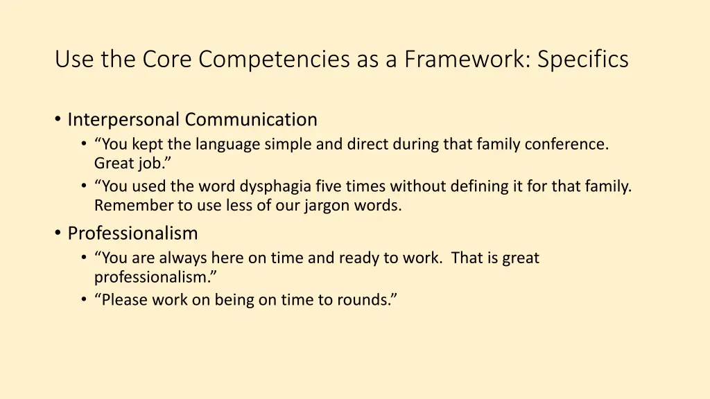 use the core competencies as a framework specifics 1