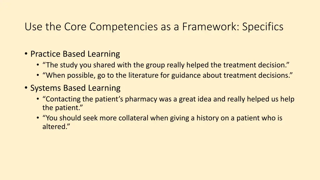 use the core competencies as a framework specifics 2