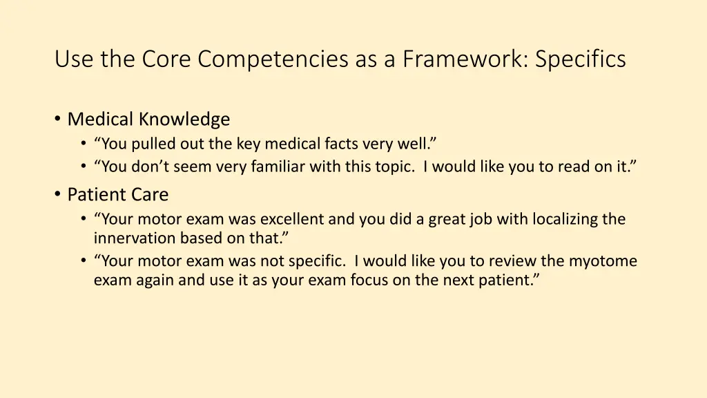 use the core competencies as a framework specifics