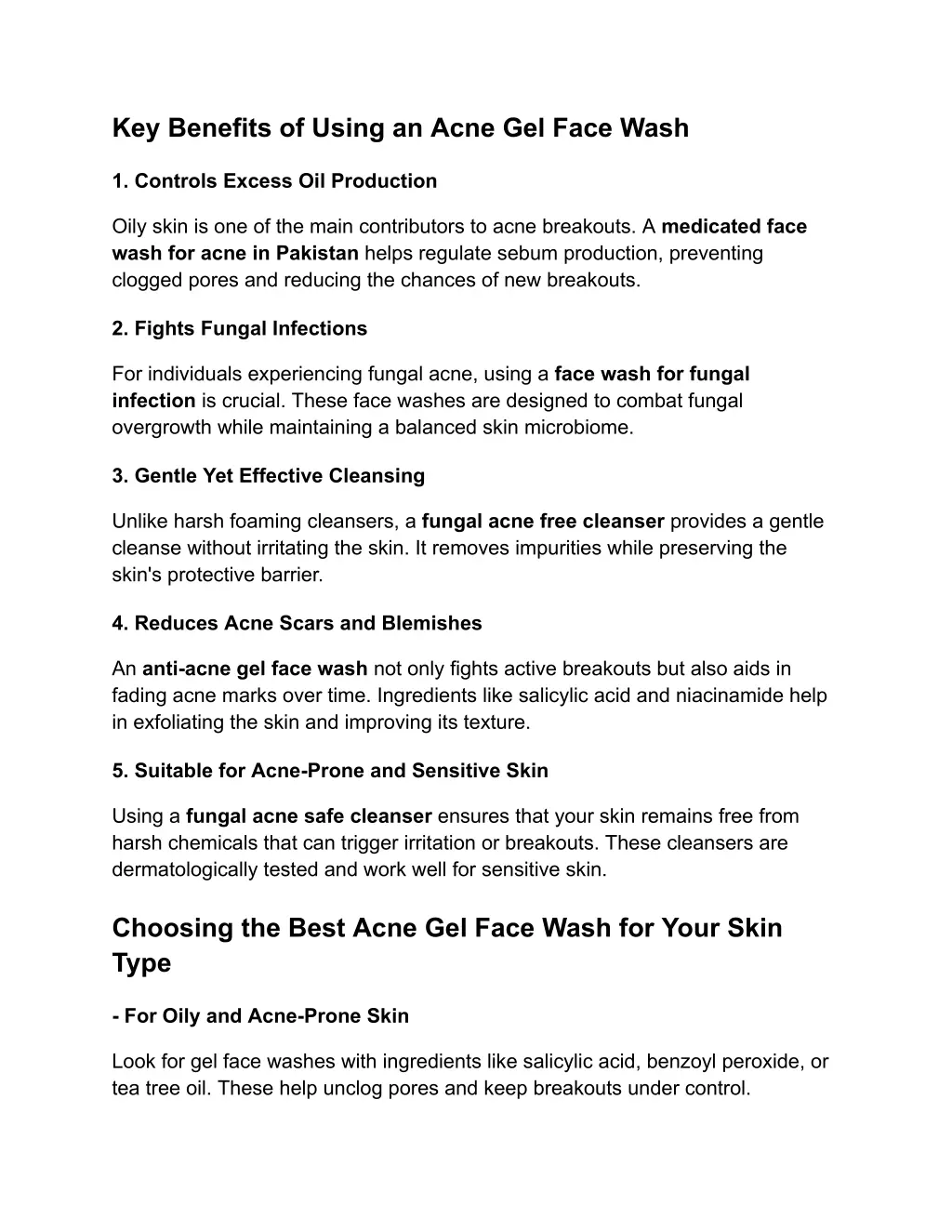 key benefits of using an acne gel face wash
