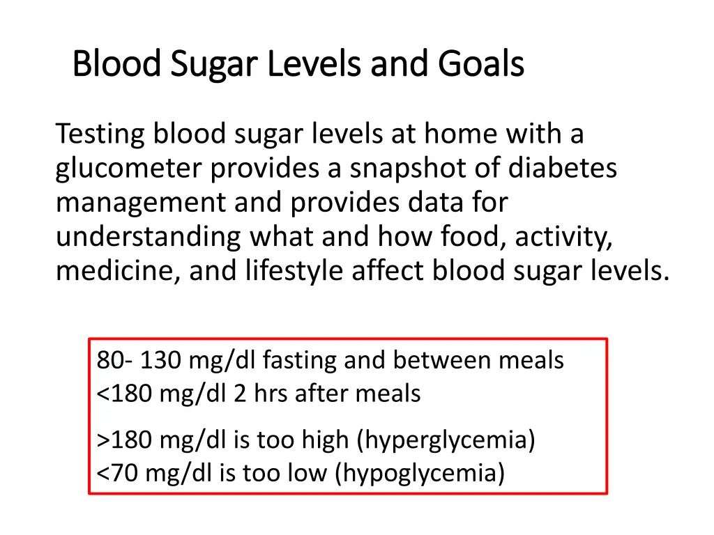blood sugar levels and goals blood sugar levels