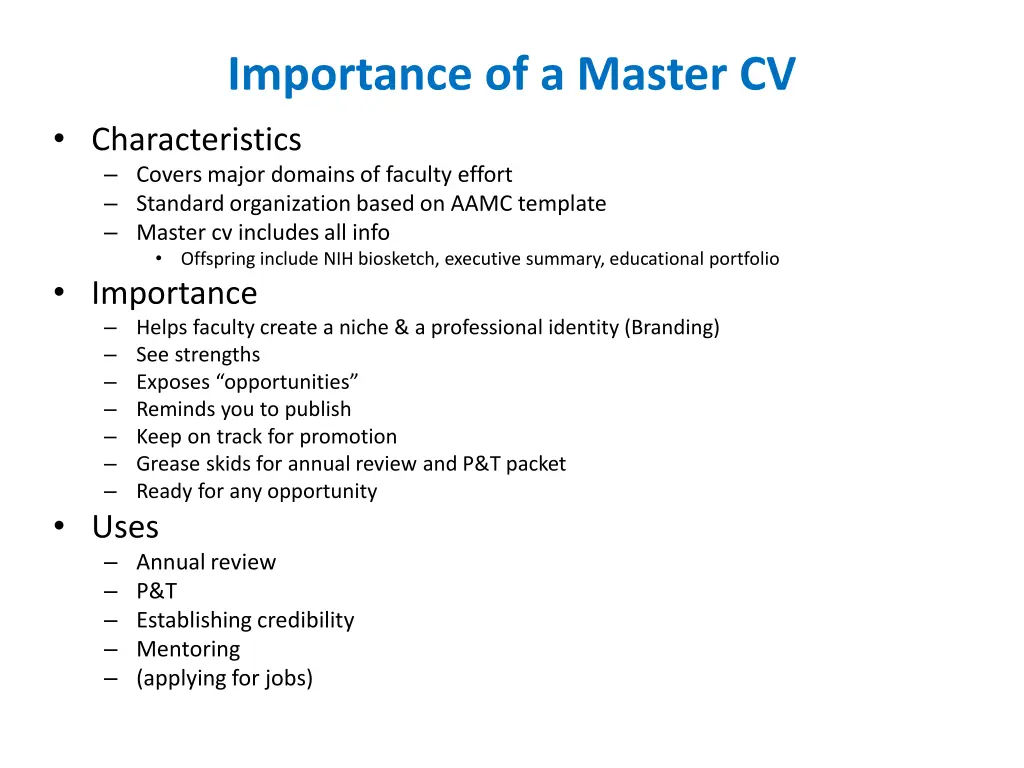 importance of a master cv characteristics covers