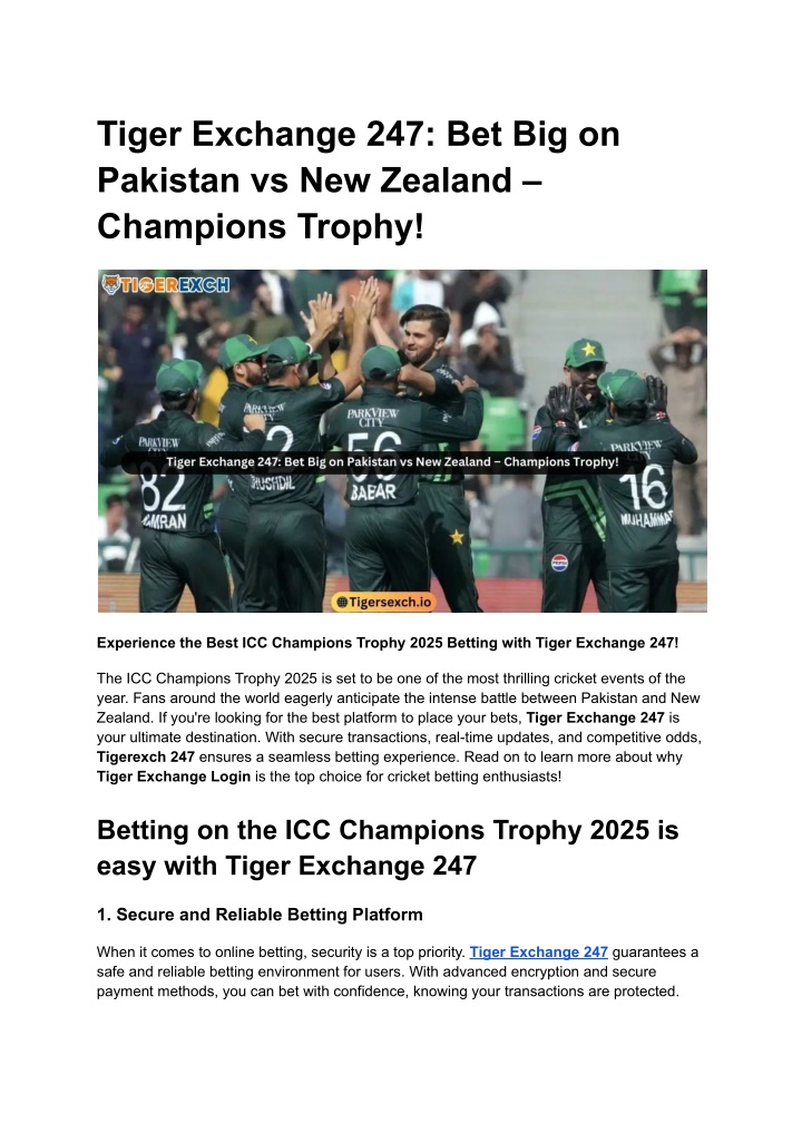 tiger exchange 247 bet big on pakistan