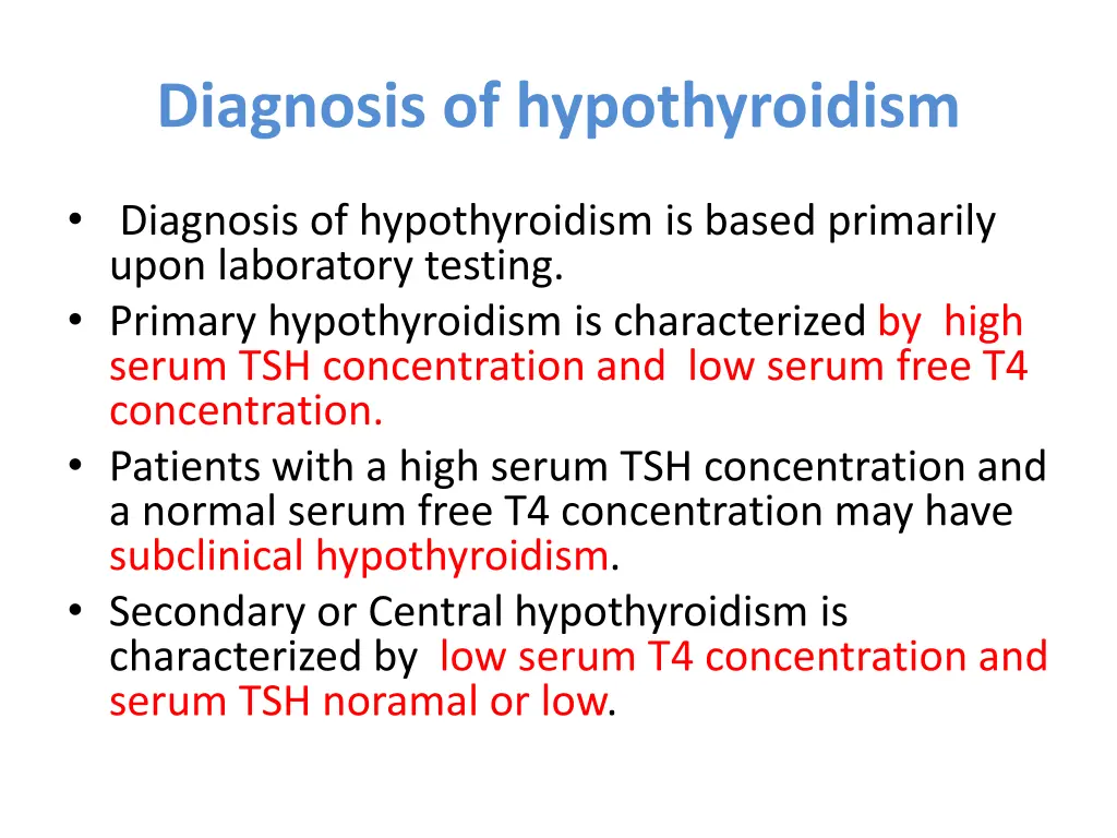 diagnosis of hypothyroidism
