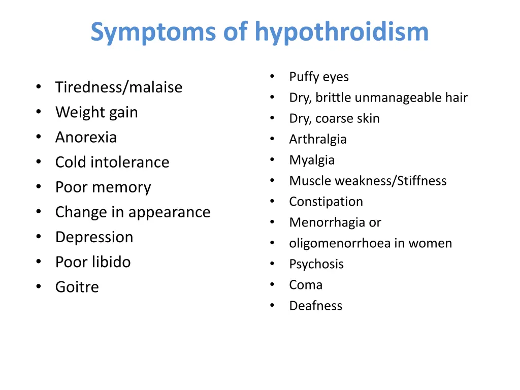 symptoms of hypothroidism