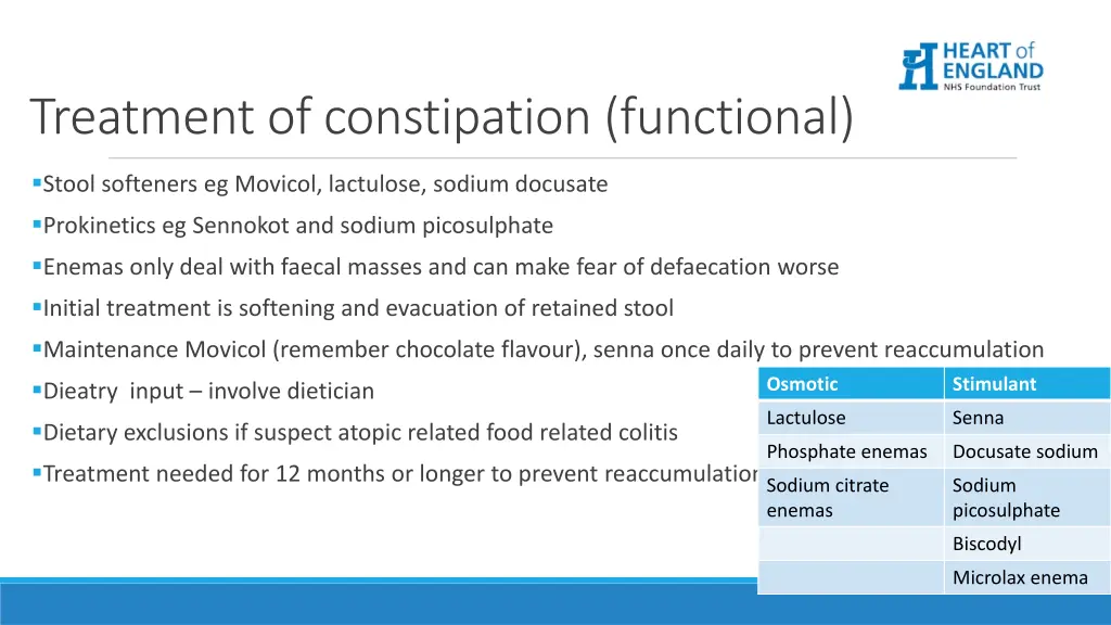 treatment of constipation functional