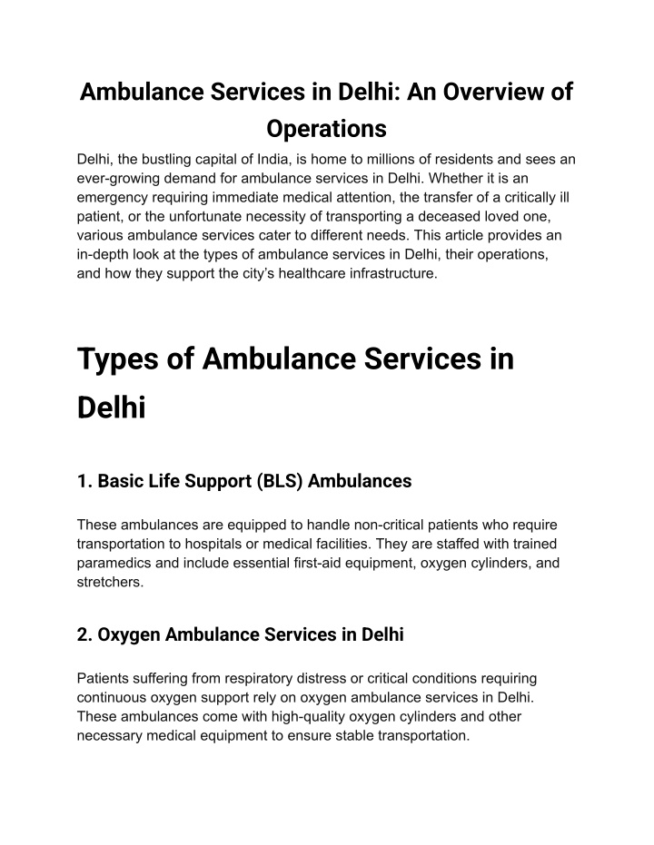 ambulance services in delhi an overview