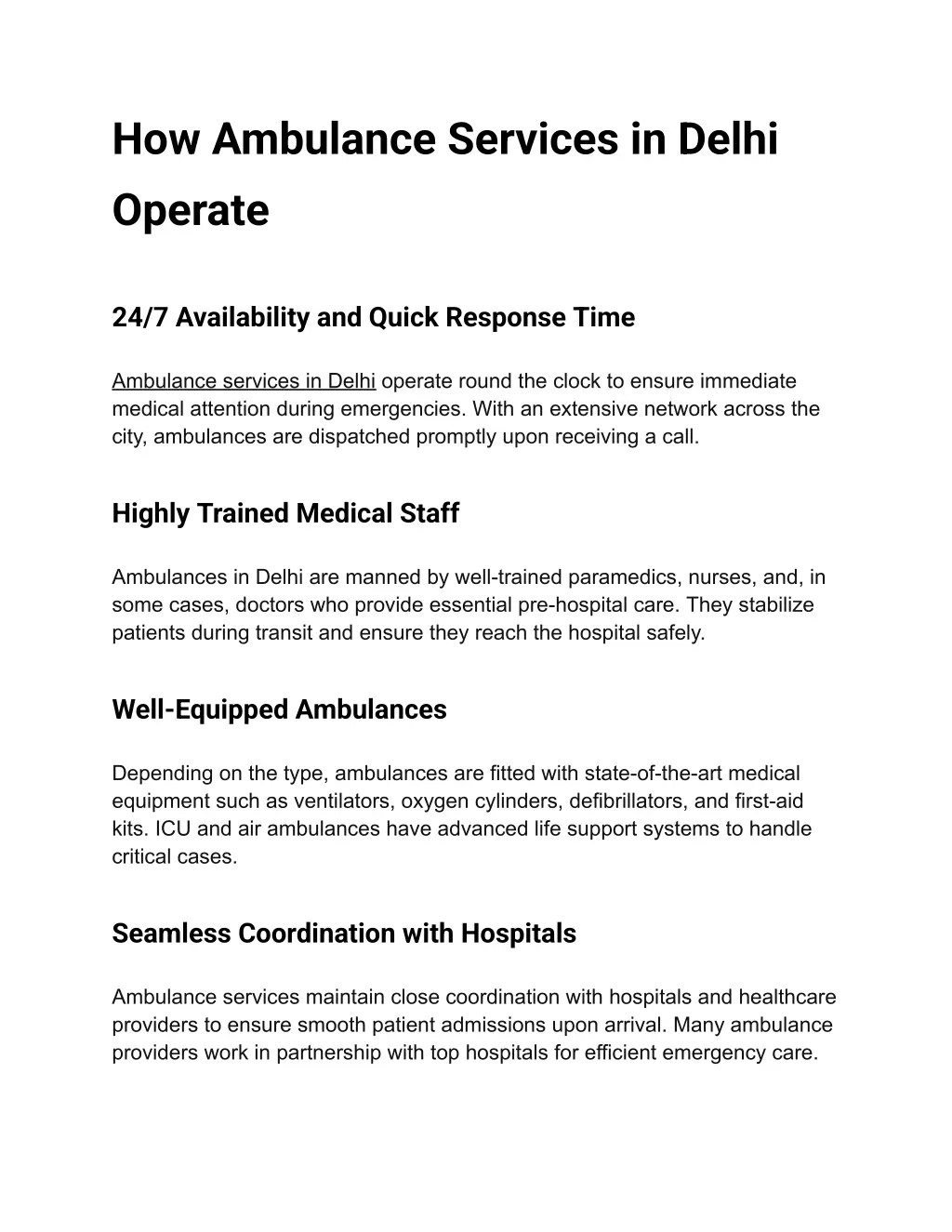 how ambulance services in delhi operate