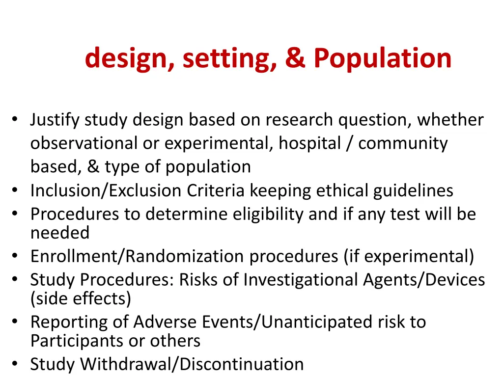design setting population