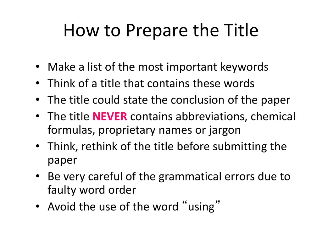 how to prepare the title