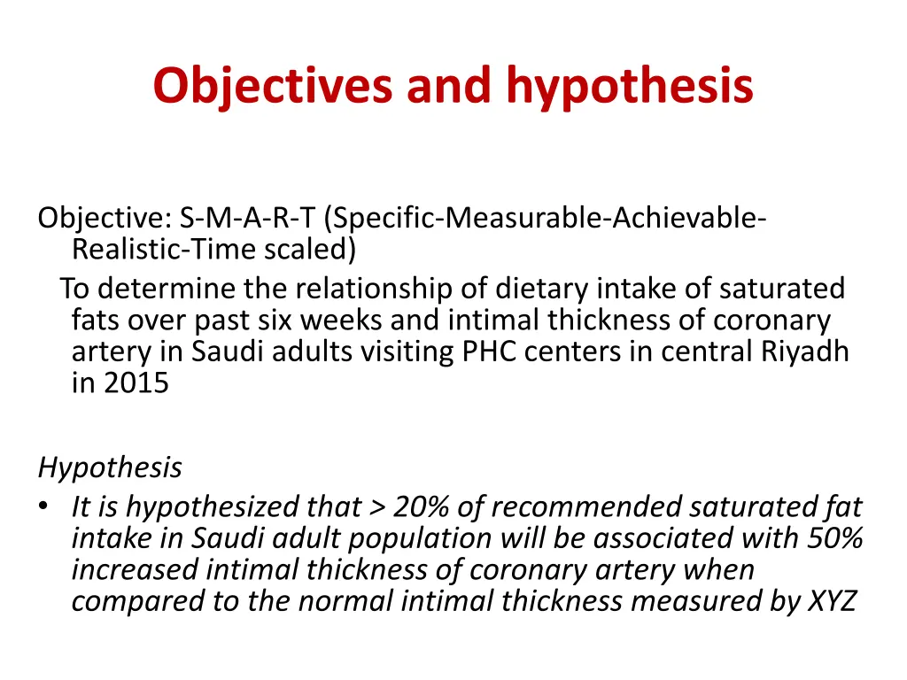 objectives and hypothesis