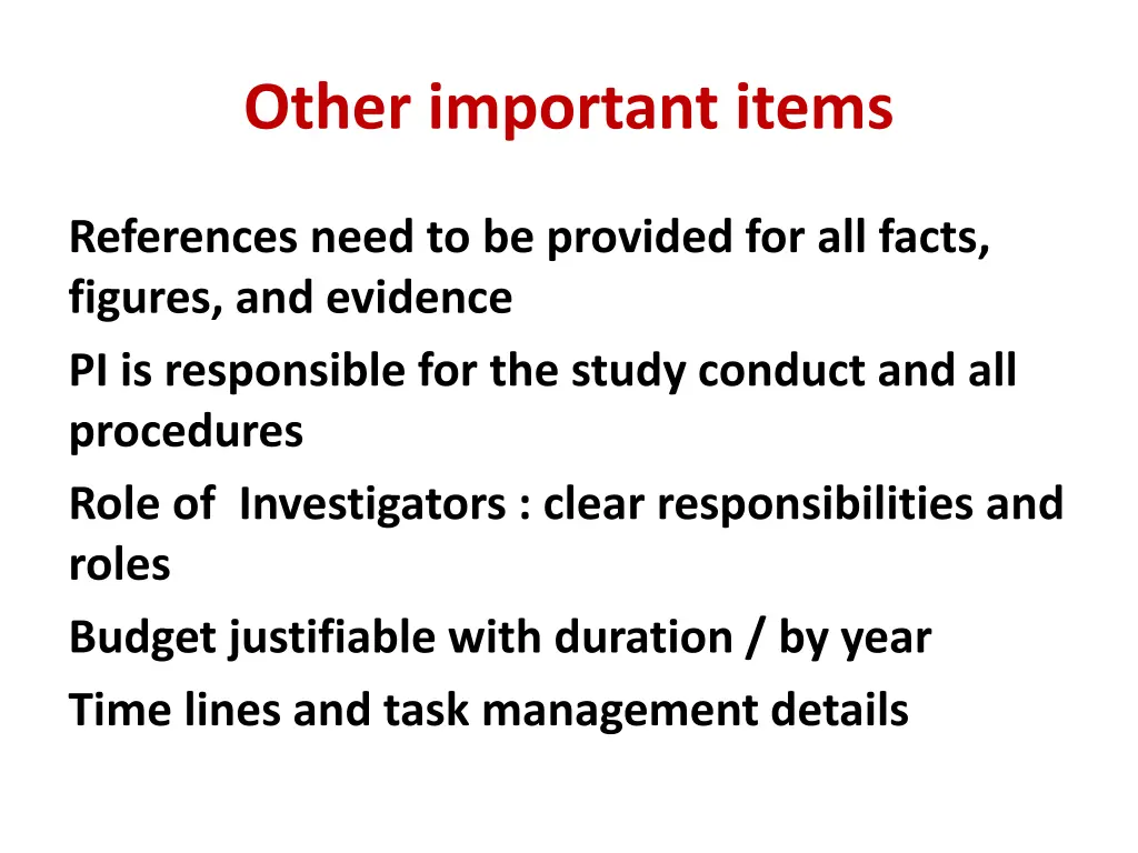 other important items