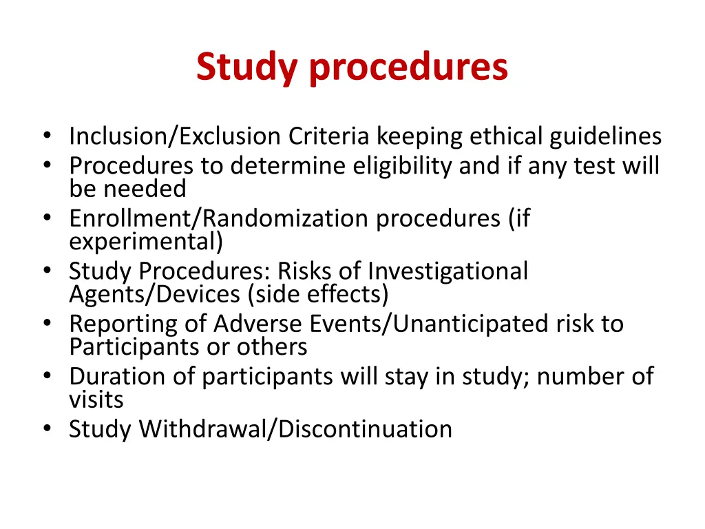 study procedures