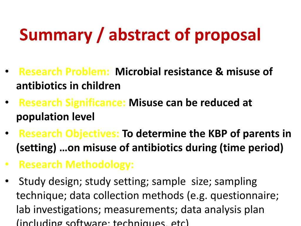 summary abstract of proposal
