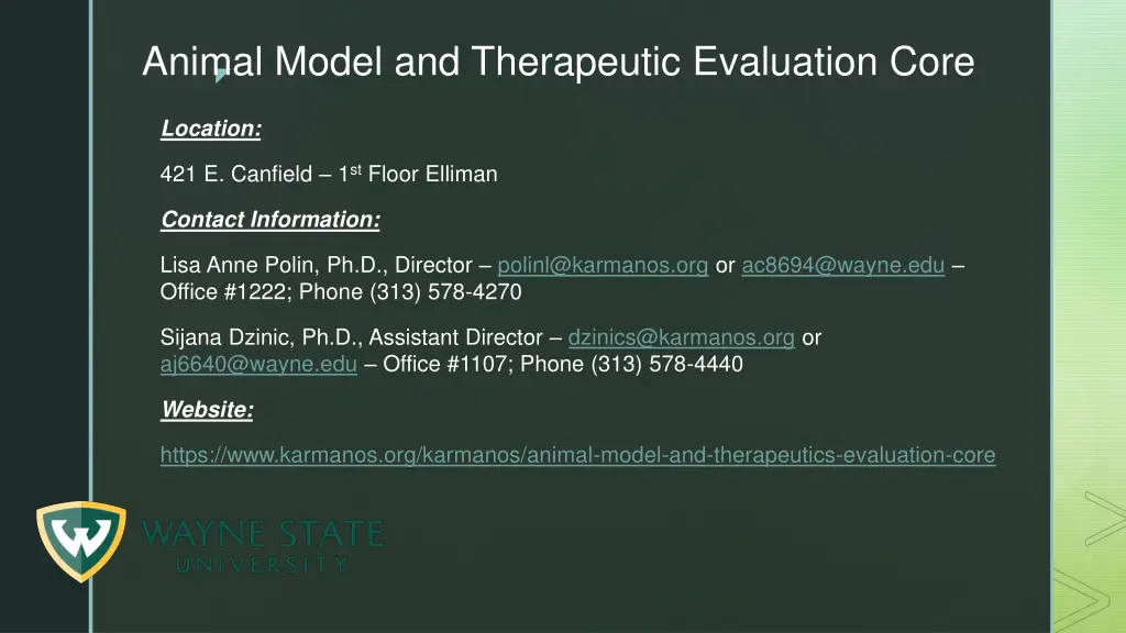 animal model and therapeutic evaluation core