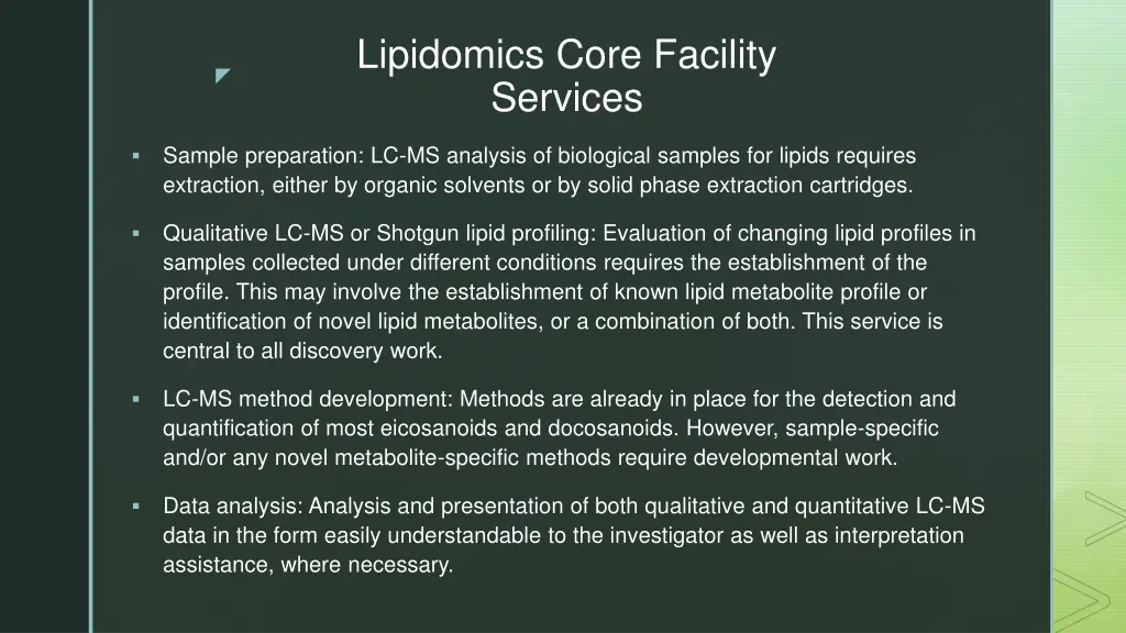 lipidomics core facility services
