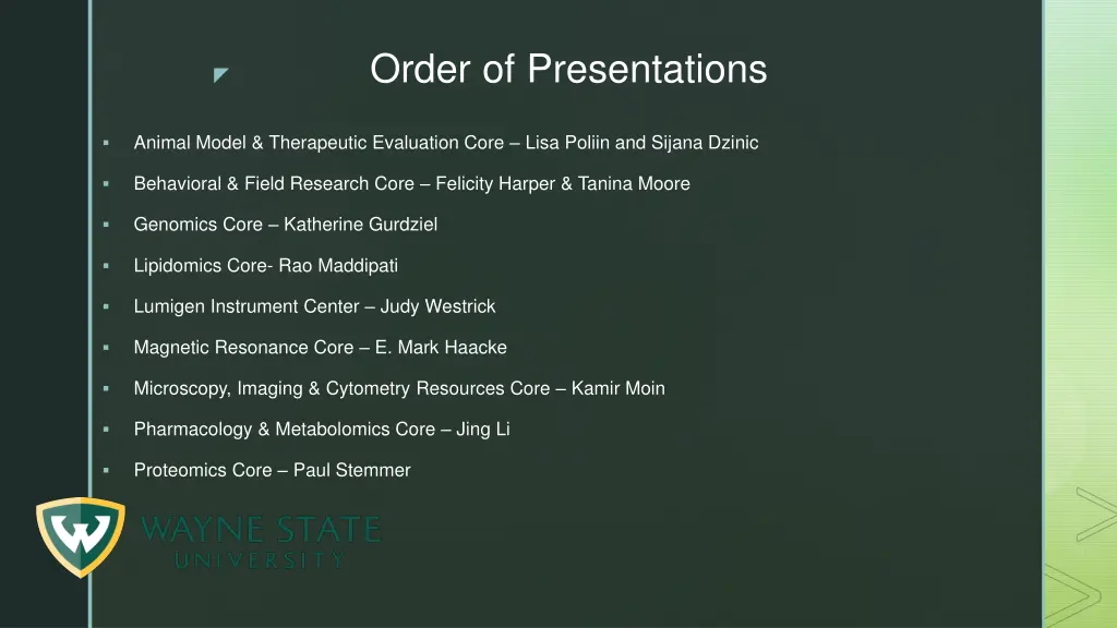 order of presentations
