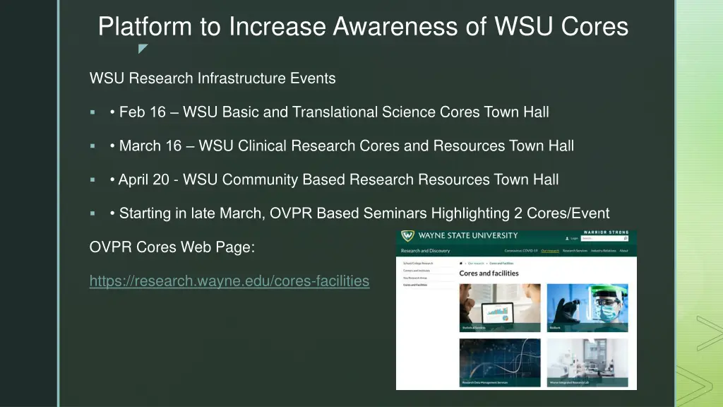platform to increase awareness of wsu cores