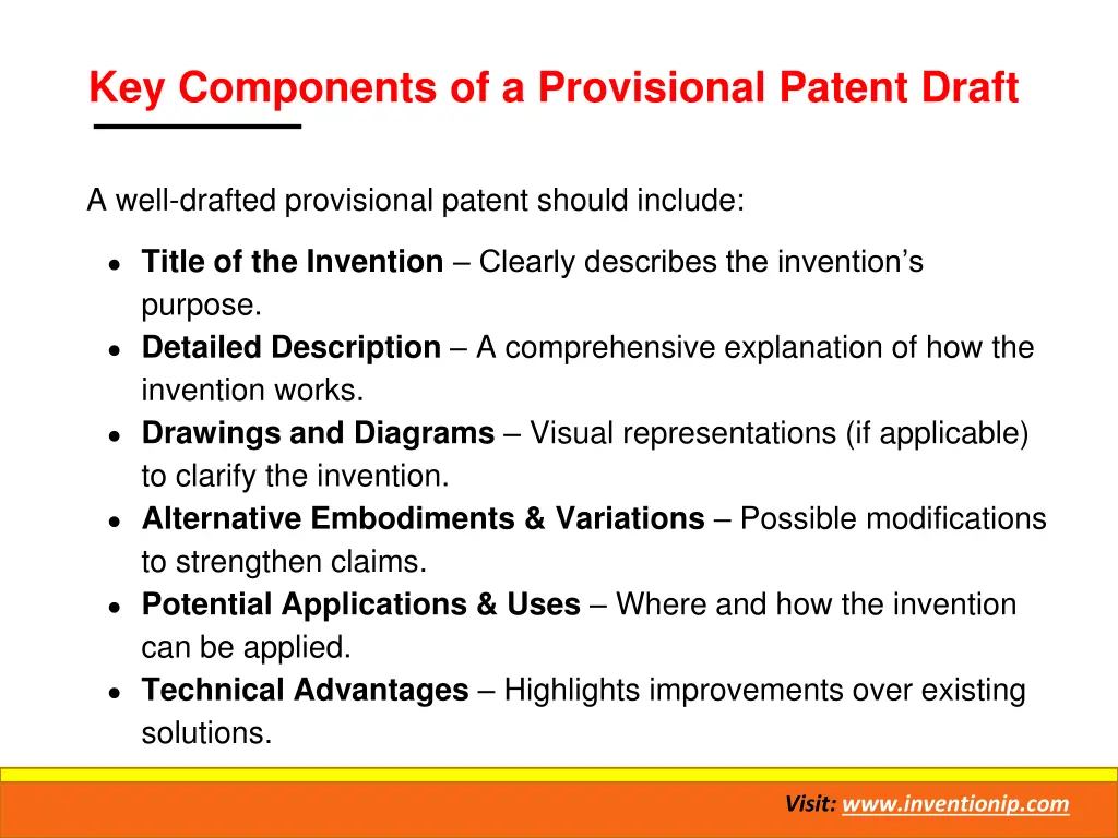 key components of a provisional patent draft