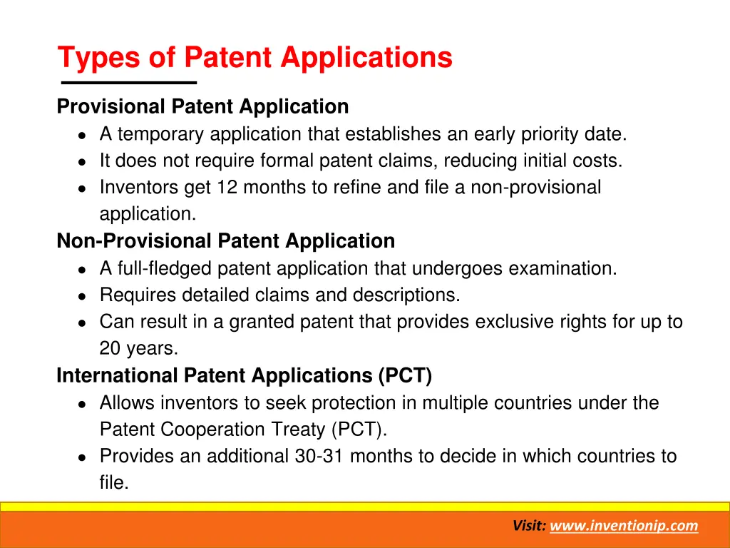 types of patent applications