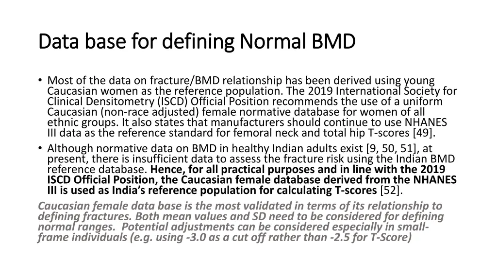 data base for defining normal bmd data base