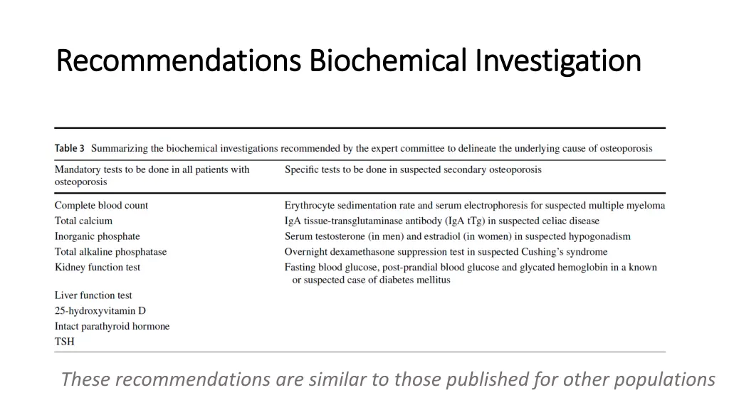 recommendations biochemical investigation