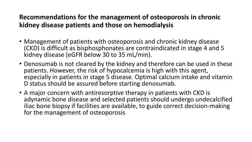 recommendations for the management