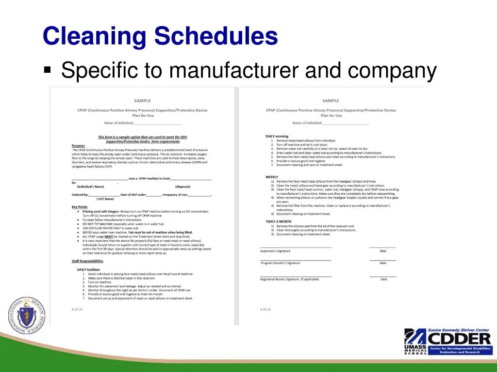 cleaning schedules specific to manufacturer