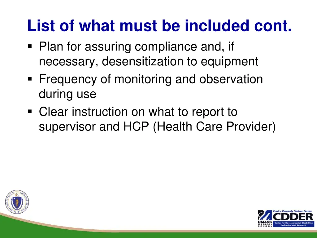 list of what must be included cont plan