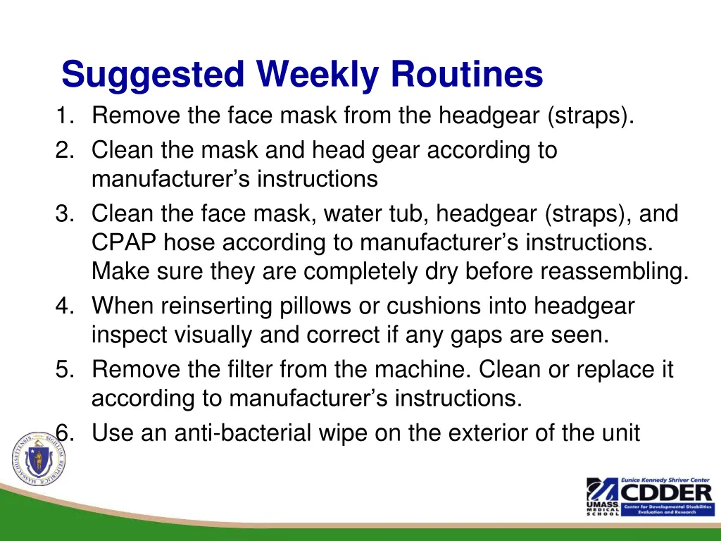suggested weekly routines 1 remove the face mask