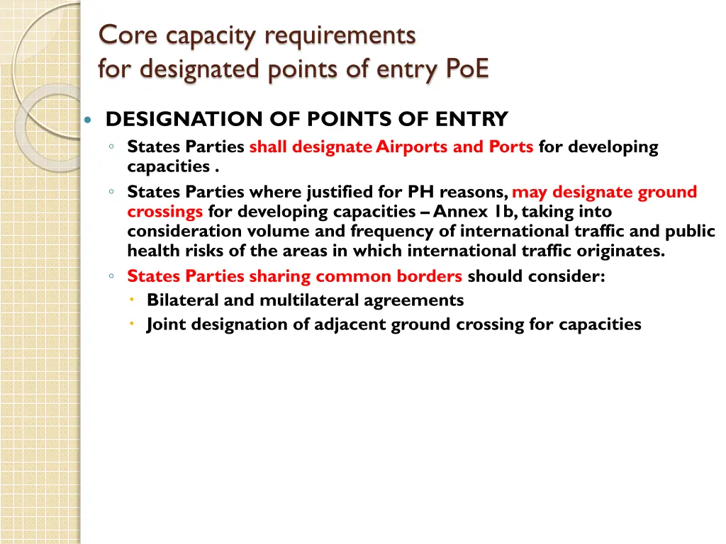core capacity requirements for designated points