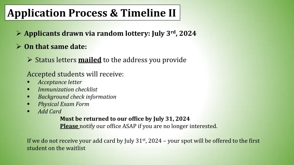 application process timeline ii
