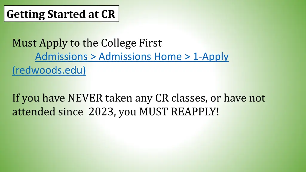 getting started at cr