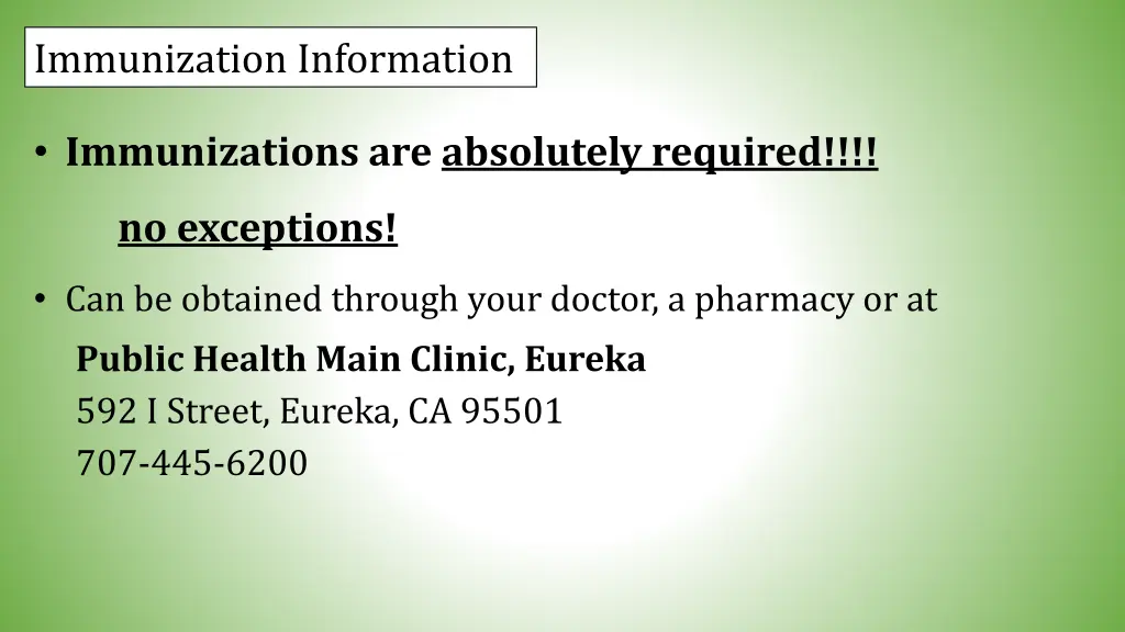 immunization information