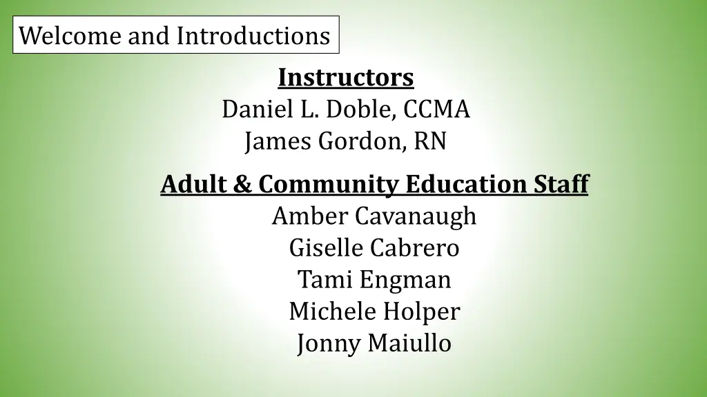 welcome and introductions
