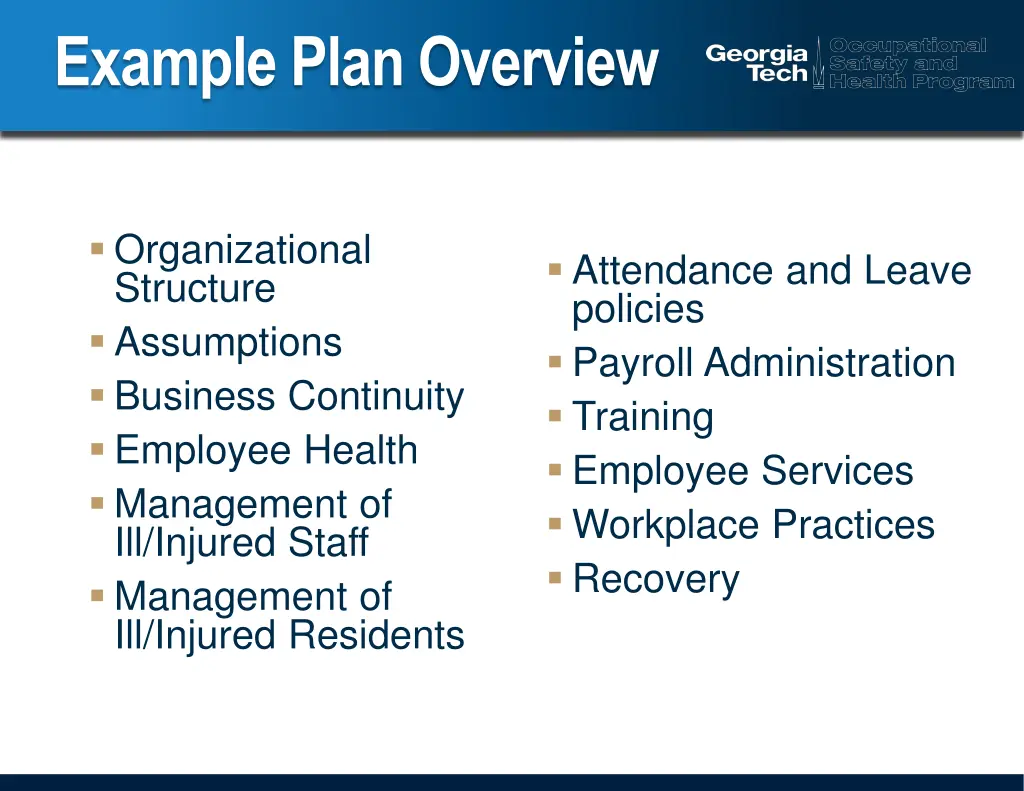 example plan overview