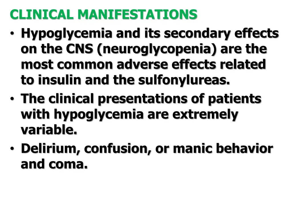 clinical manifestations hypoglycemia